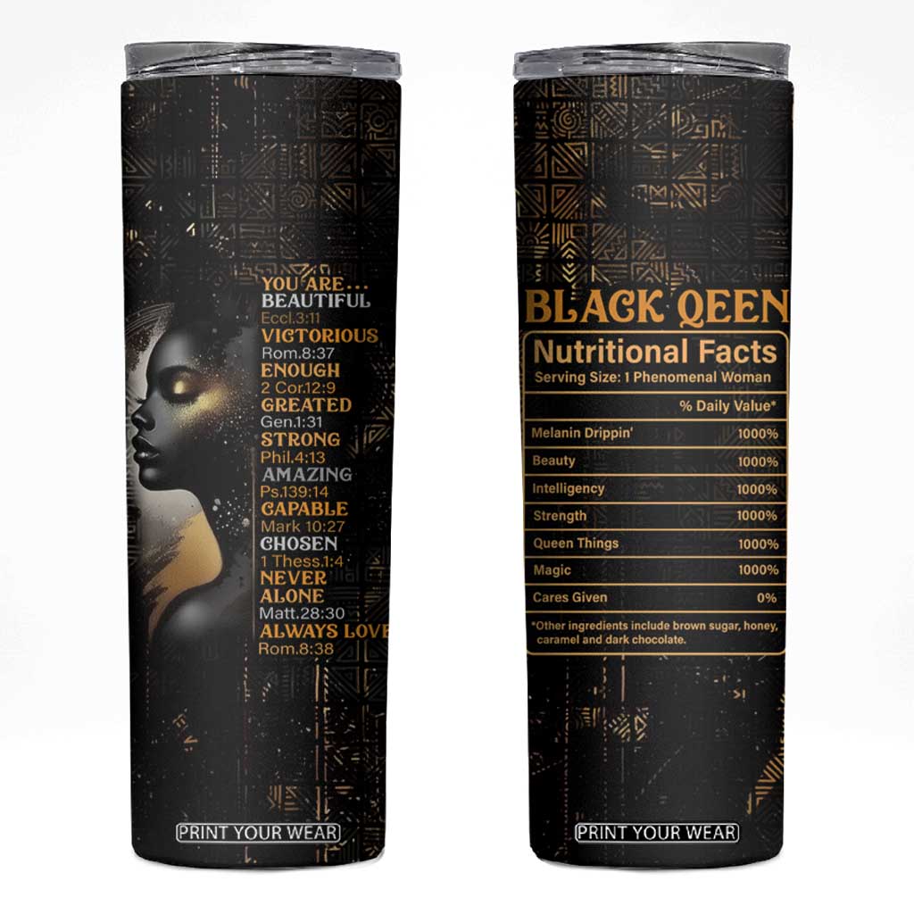 Black Women Inspire Skinny Tumbler African Queen Beautiful Victorious Enough Gift For Her TB09 Black Gold Print Your Wear