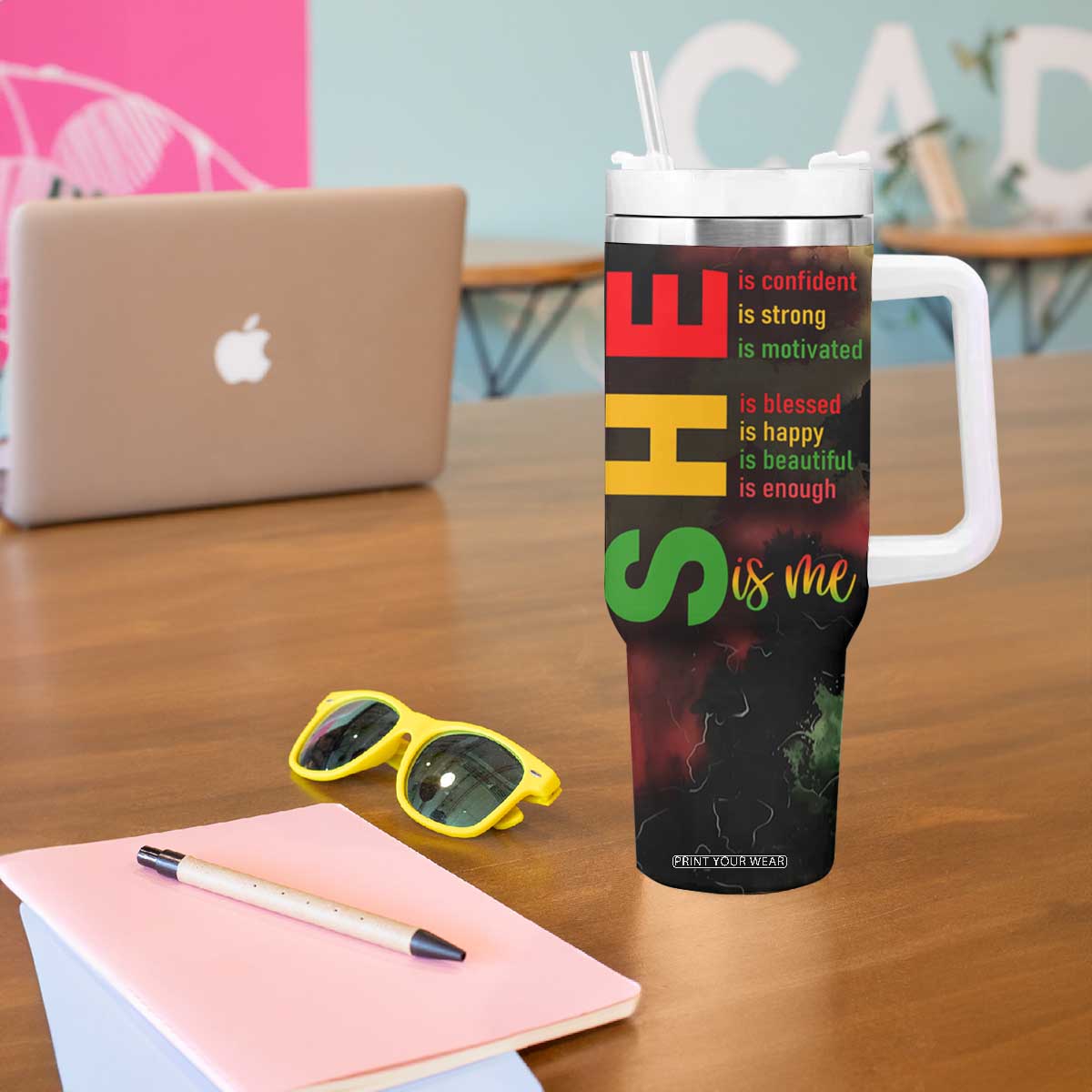 Black Women Tumbler With Handle Confident Strong She Is Me Gift For Her TB09 Print Your Wear