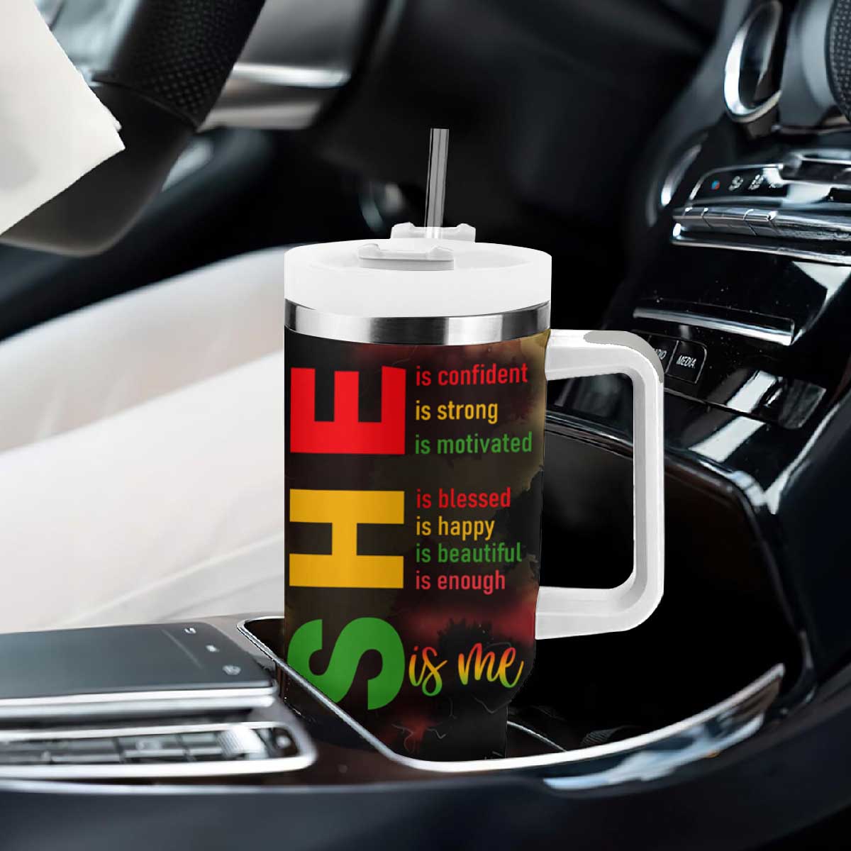 Black Women Tumbler With Handle Confident Strong She Is Me Gift For Her TB09 Print Your Wear