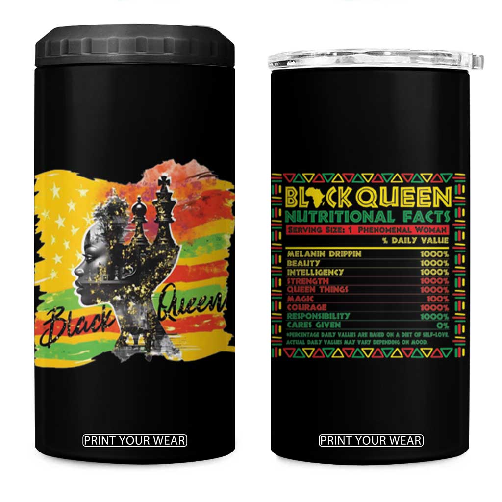 Black Women 4 in 1 Can Cooler Tumbler Black Queen Nutrition Facts Gift for Her TB09 One Size: 16 oz Black Print Your Wear