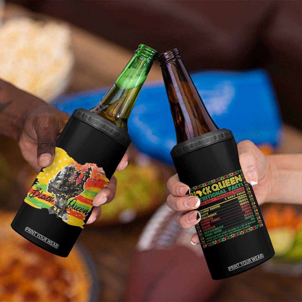 Black Women 4 in 1 Can Cooler Tumbler Black Queen Nutrition Facts Gift for Her TB09 Print Your Wear