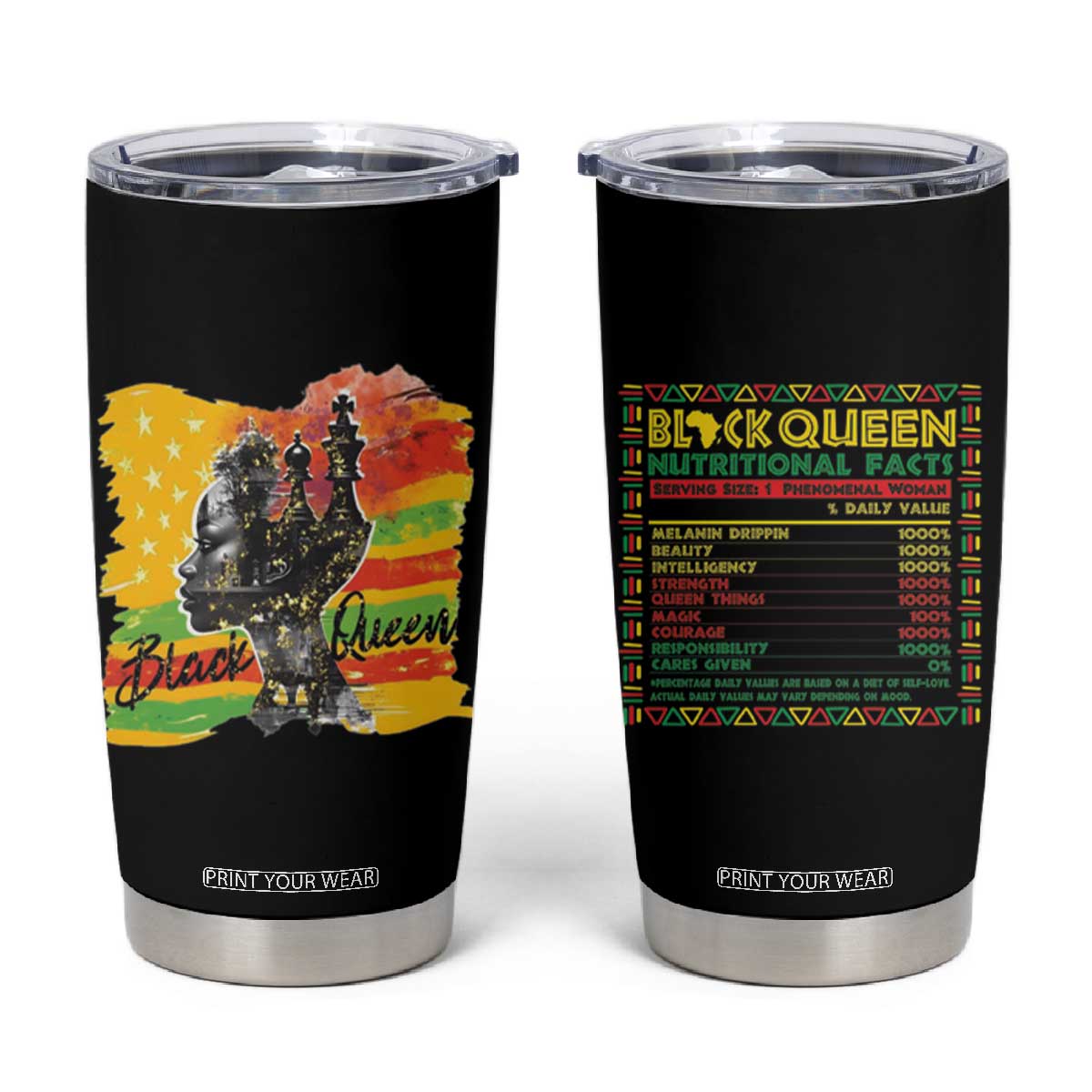 Black Women Tumbler Cup Black Queen Nutrition Facts Gift for Her TB09 Black Print Your Wear