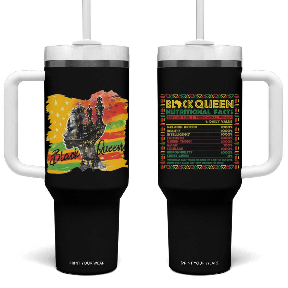 Black Women Tumbler With Handle Black Queen Nutrition Facts Gift for Her TB09 One Size: 40 oz Black Print Your Wear