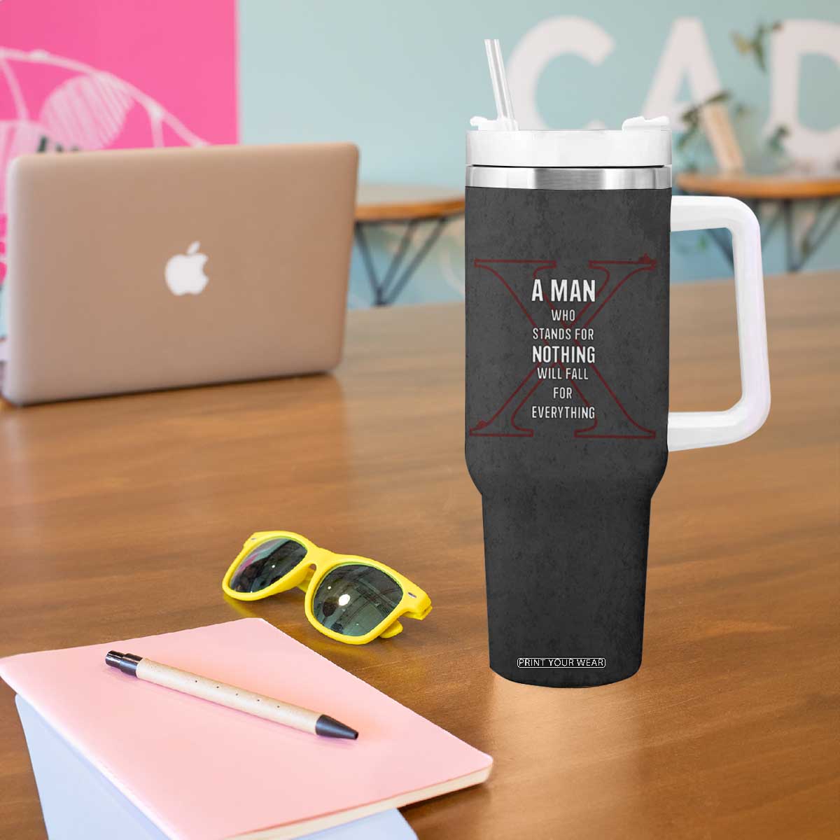 Malcolm X Tumbler With Handle A Man who Stands For Nothing Will Fall For Everything Black History TB09 Print Your Wear
