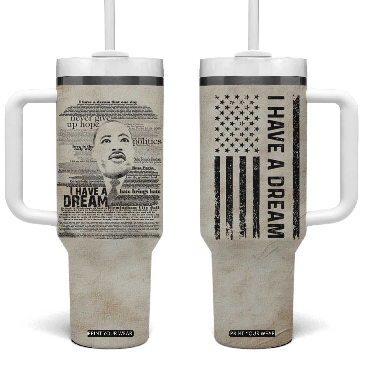 Martin Luther King Jr. Tumbler With Handle I Have A Dream Civil Rights Leader American Flag TB09 One Size: 40 oz Old Paper Print Your Wear