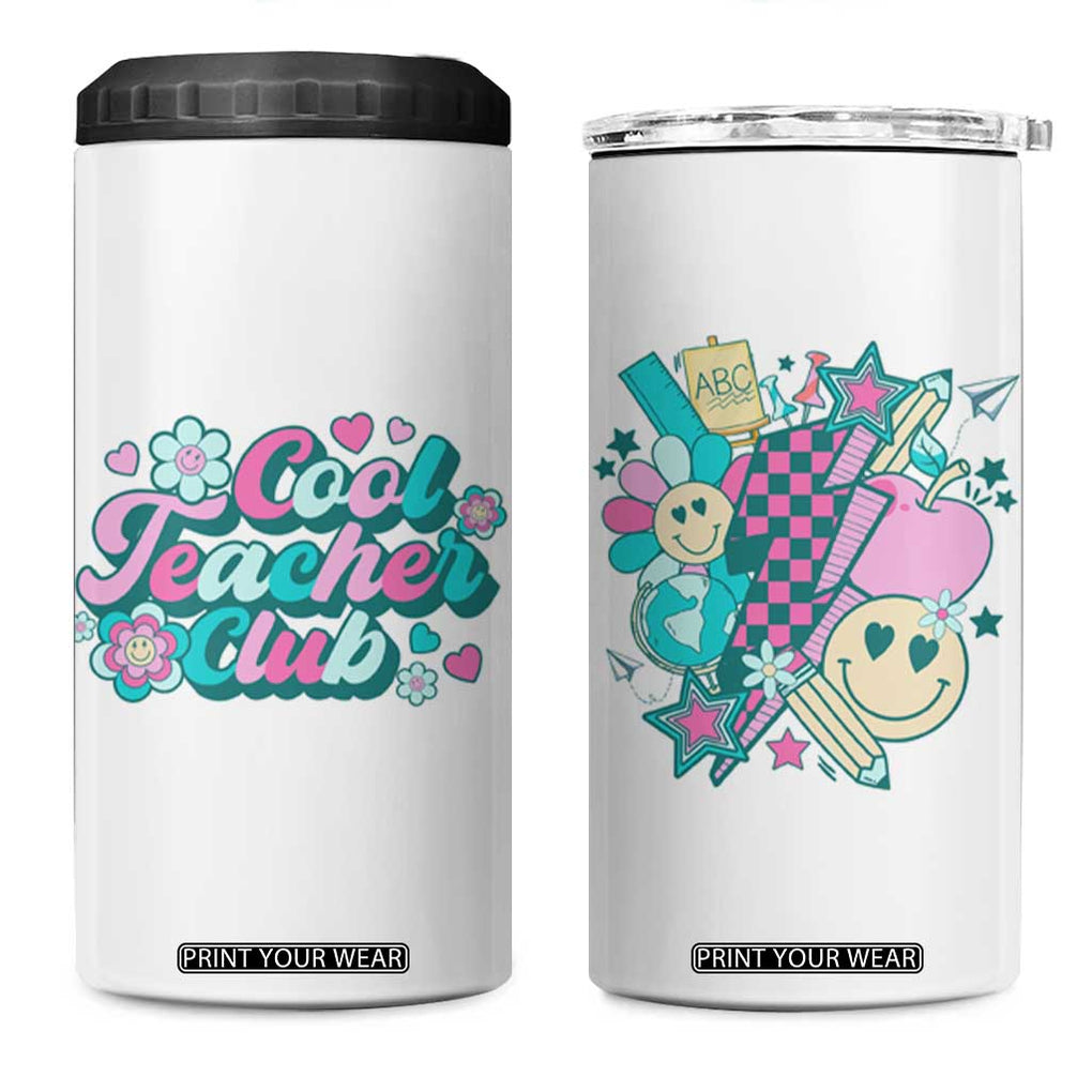 Cool Teacher Club Retro Groovy 4 in 1 Can Cooler Tumbler TB09 One Size: 16 oz White Print Your Wear