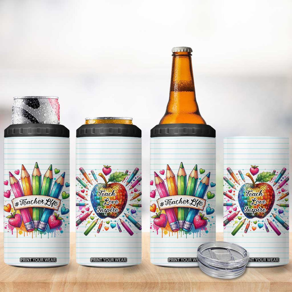 Teacher Life 4 in 1 Can Cooler Tumbler Teach Love Inspire Back To School TB09 Print Your Wear