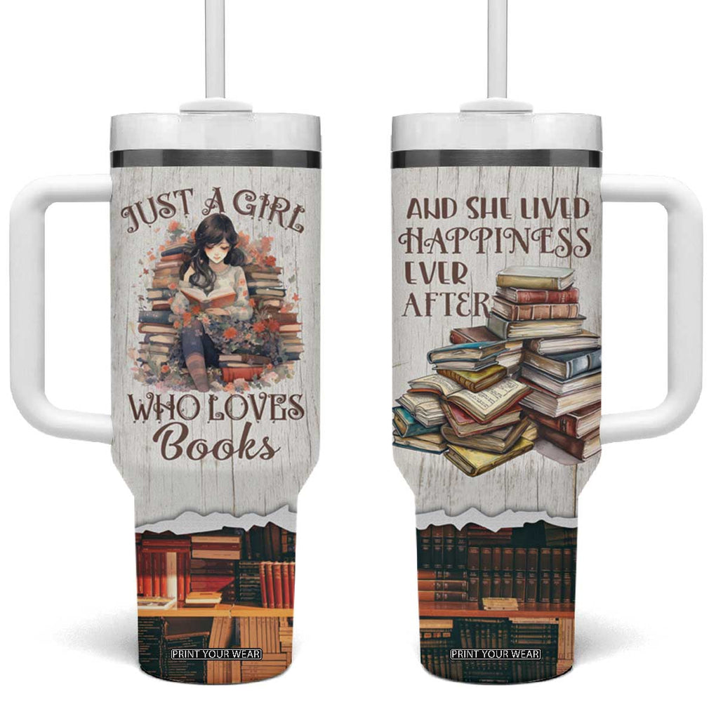 Book Lover Tumbler With Handle Just A Girl Who Loves Books TB09 One Size: 40 oz Beige Print Your Wear