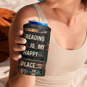 Book Lover 4 in 1 Can Cooler Tumbler Reading Is My Happy Place Vintage Bookshelf TB09 Print Your Wear