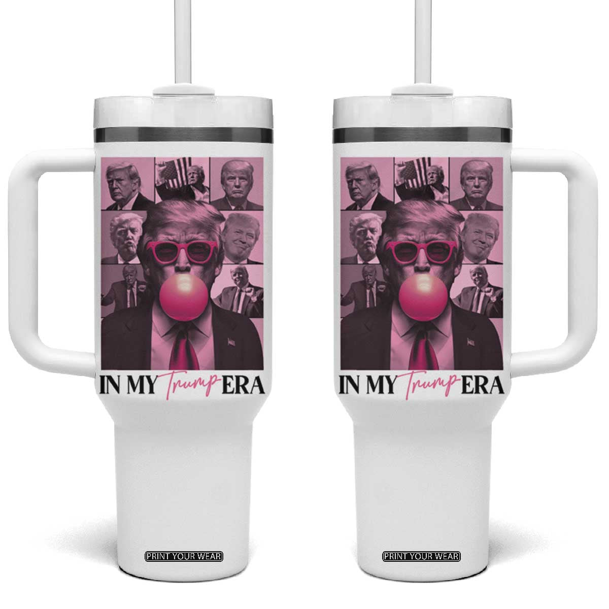 Trump Girl Era Tumbler With Handle Pink Trump Bubble Gum TB09 One Size: 40 oz White Print Your Wear