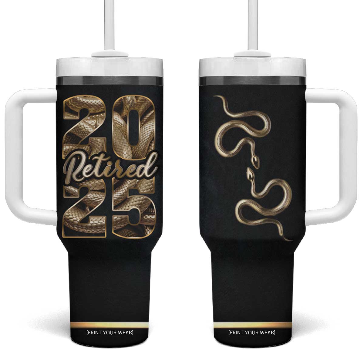 Year Of The Snake 2025 Tumbler With Handle Aesthetic Gold Snake Lucky TB09 One Size: 40 oz Black Print Your Wear