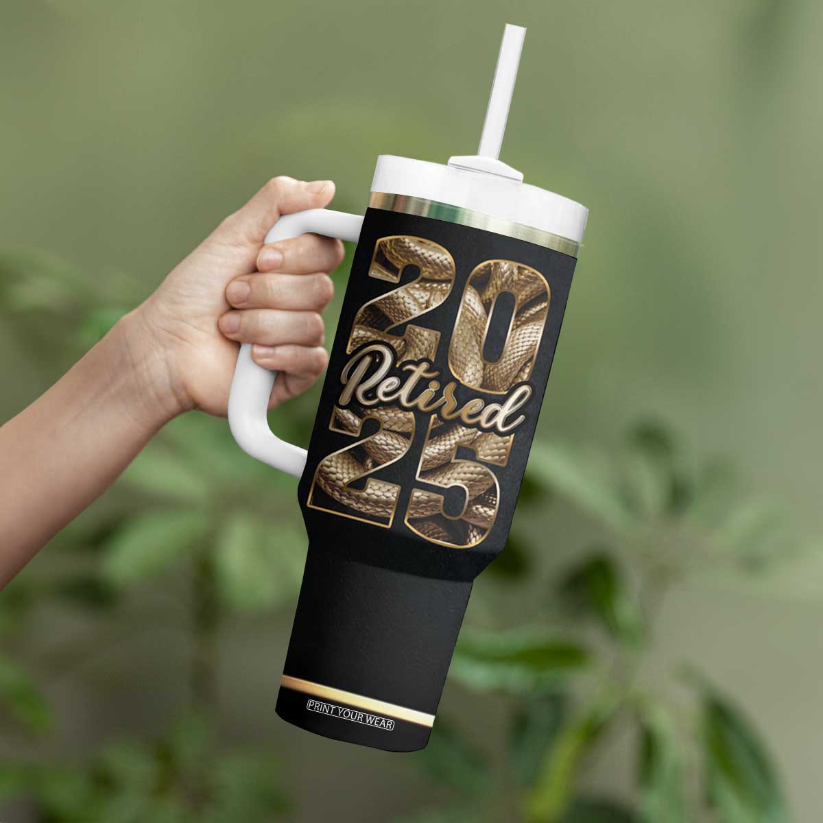 Year Of The Snake 2025 Tumbler With Handle Aesthetic Gold Snake Lucky TB09 Print Your Wear