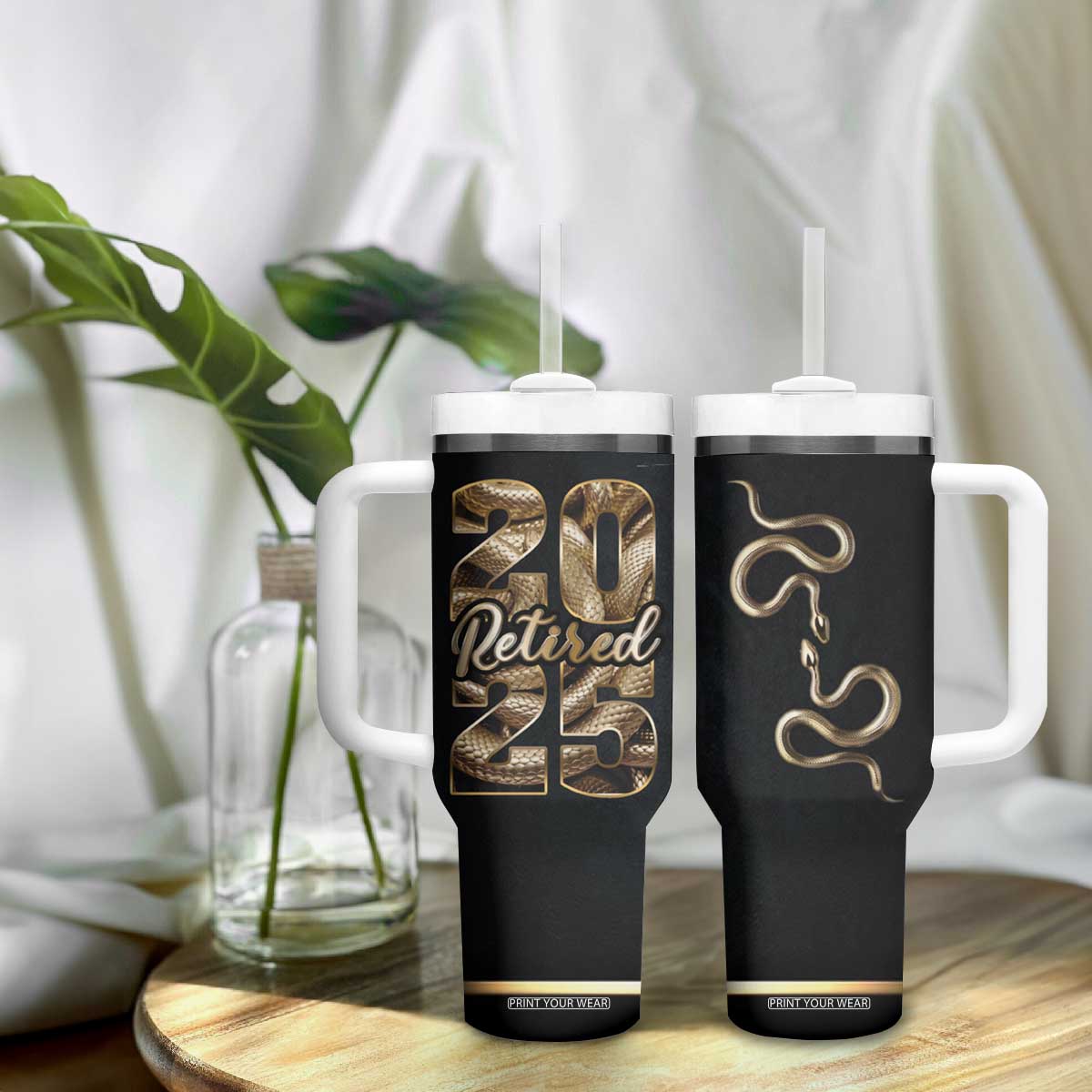 Year Of The Snake 2025 Tumbler With Handle Aesthetic Gold Snake Lucky TB09 Print Your Wear