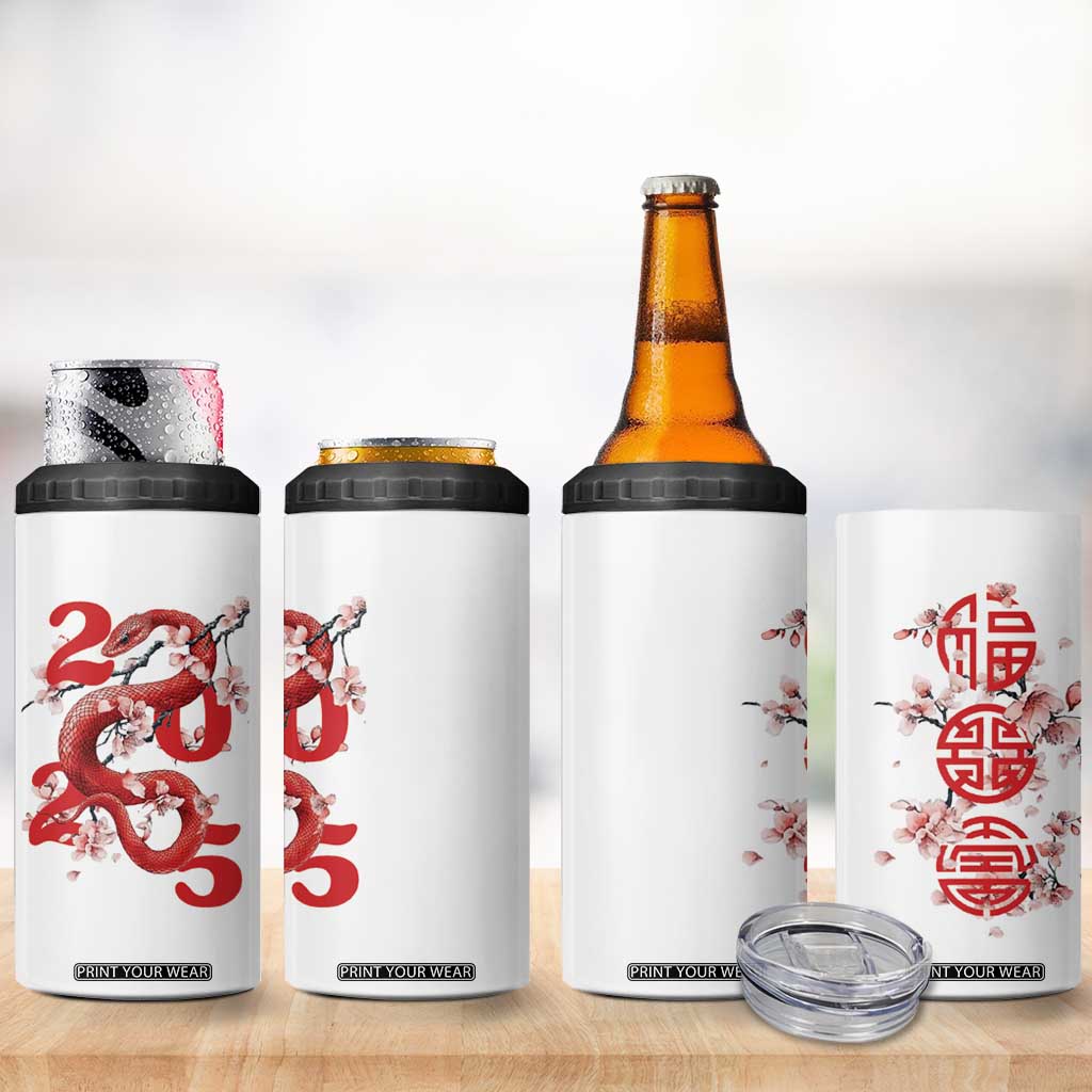 Year Of The Snake 2025 4 in 1 Can Cooler Tumbler Lu Fu Shou Chinese New Year Snake Cherry Blossom TB09 Print Your Wear