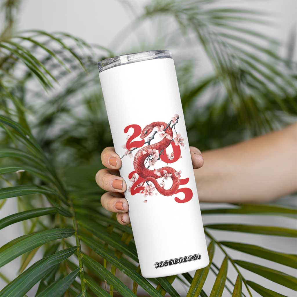 Year Of The Snake 2025 Skinny Tumbler Lu Fu Shou Chinese New Year Snake Cherry Blossom TB09 Print Your Wear
