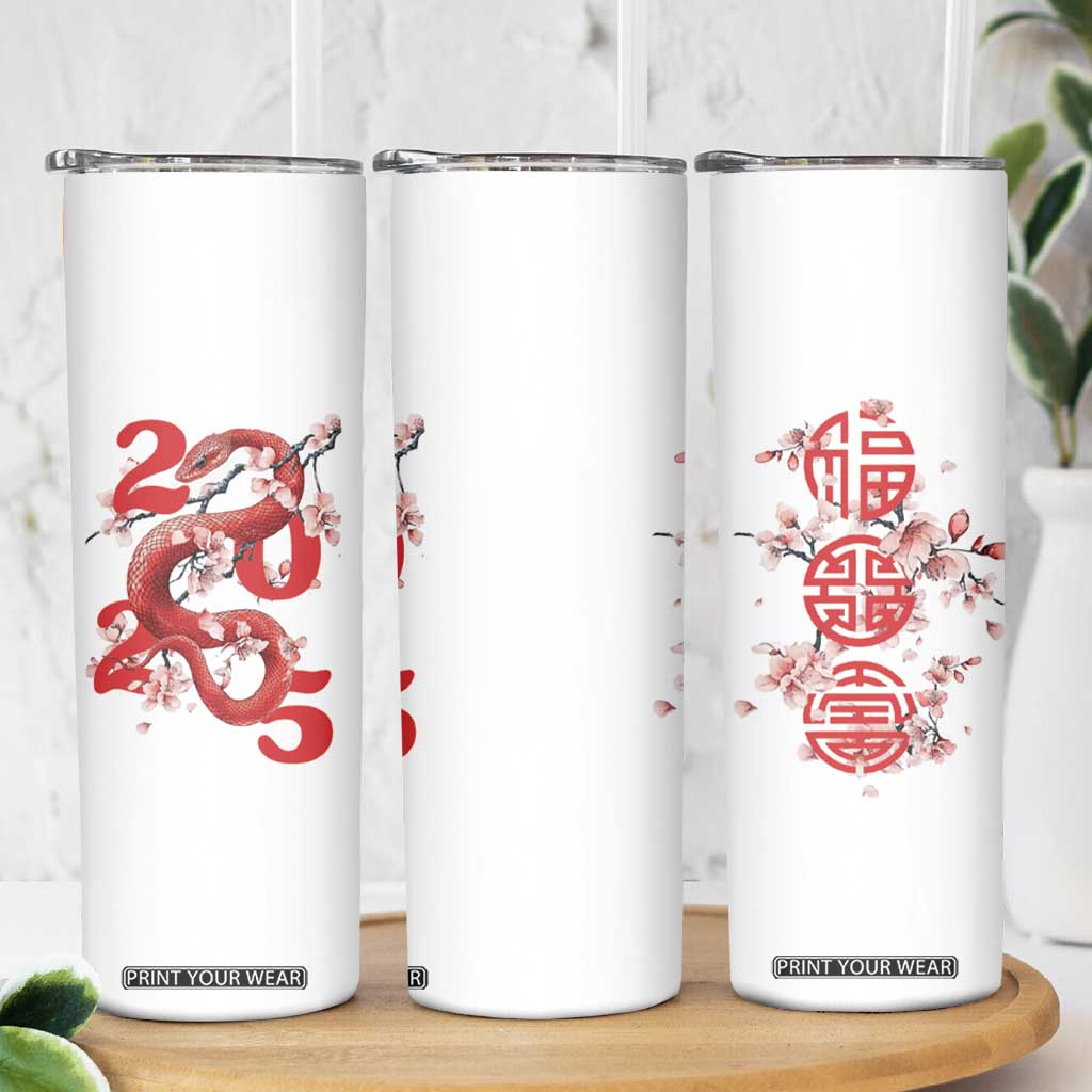 Year Of The Snake 2025 Skinny Tumbler Lu Fu Shou Chinese New Year Snake Cherry Blossom TB09 Print Your Wear