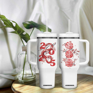 Year Of The Snake 2025 Tumbler With Handle Lu Fu Shou Chinese New Year Snake Cherry Blossom TB09 Print Your Wear