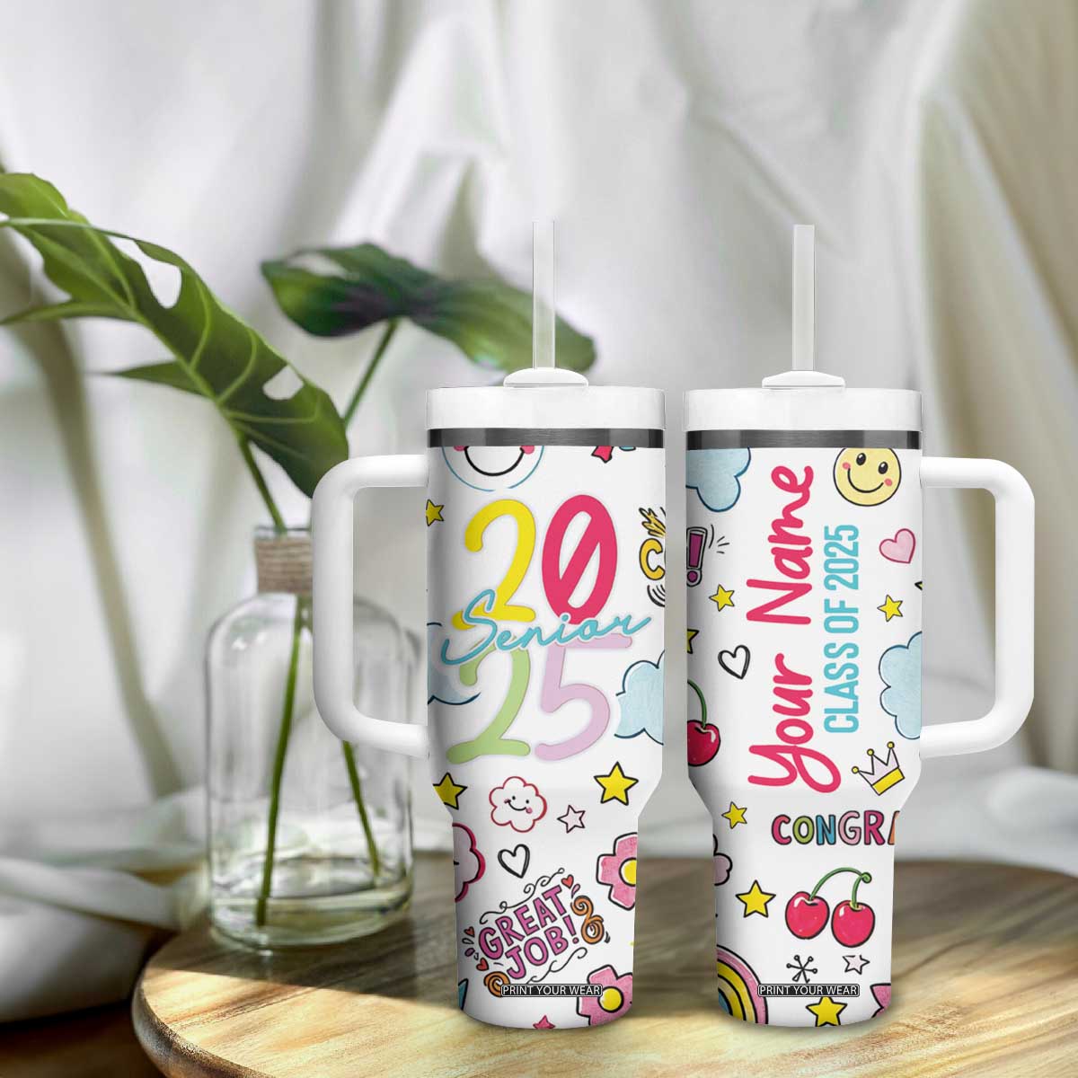 Personalized Graduation Gifts Tumbler With Handle Custom Name Cute Seniors Class Of 2025 TB09 Print Your Wear