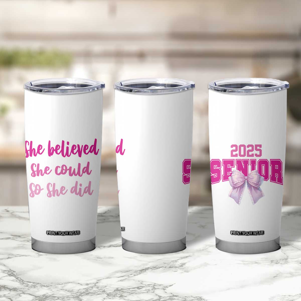 Graduation Gifts For Women Tumbler Cup She Believed She Could So She Did Seniors Class Of 2025 Coquette Bow TB09 Print Your Wear