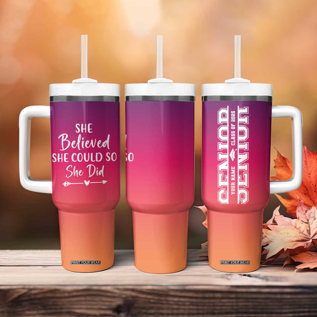 Personalized Graduation Gifts For Her Tumbler With Handle Custom Name She Believed She Could So She Did Seniors Class Of 2025 TB09 Print Your Wear