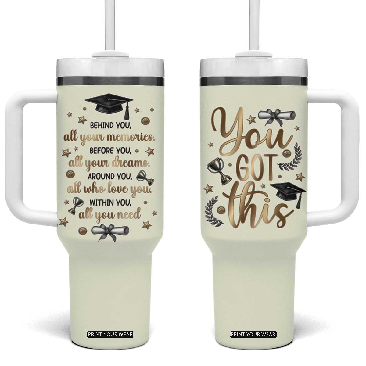 Graduation Gifts Tumbler With Handle Congrats You Did It Class Of 2025 TB09 One Size: 40 oz Beige Print Your Wear