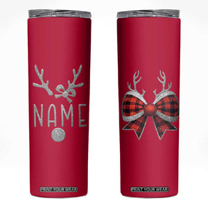 Personalized Christmas Skinny Tumbler Custom Name Cute Reindeer Girly Bow TB09 Red Print Your Wear