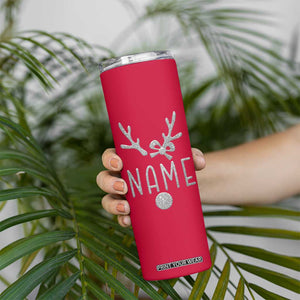Personalized Christmas Skinny Tumbler Custom Name Cute Reindeer Girly Bow TB09 Print Your Wear