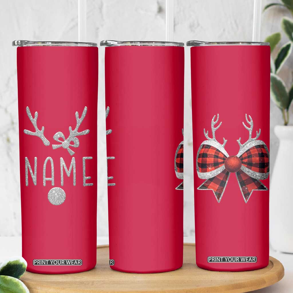 Personalized Christmas Skinny Tumbler Custom Name Cute Reindeer Girly Bow TB09 Print Your Wear