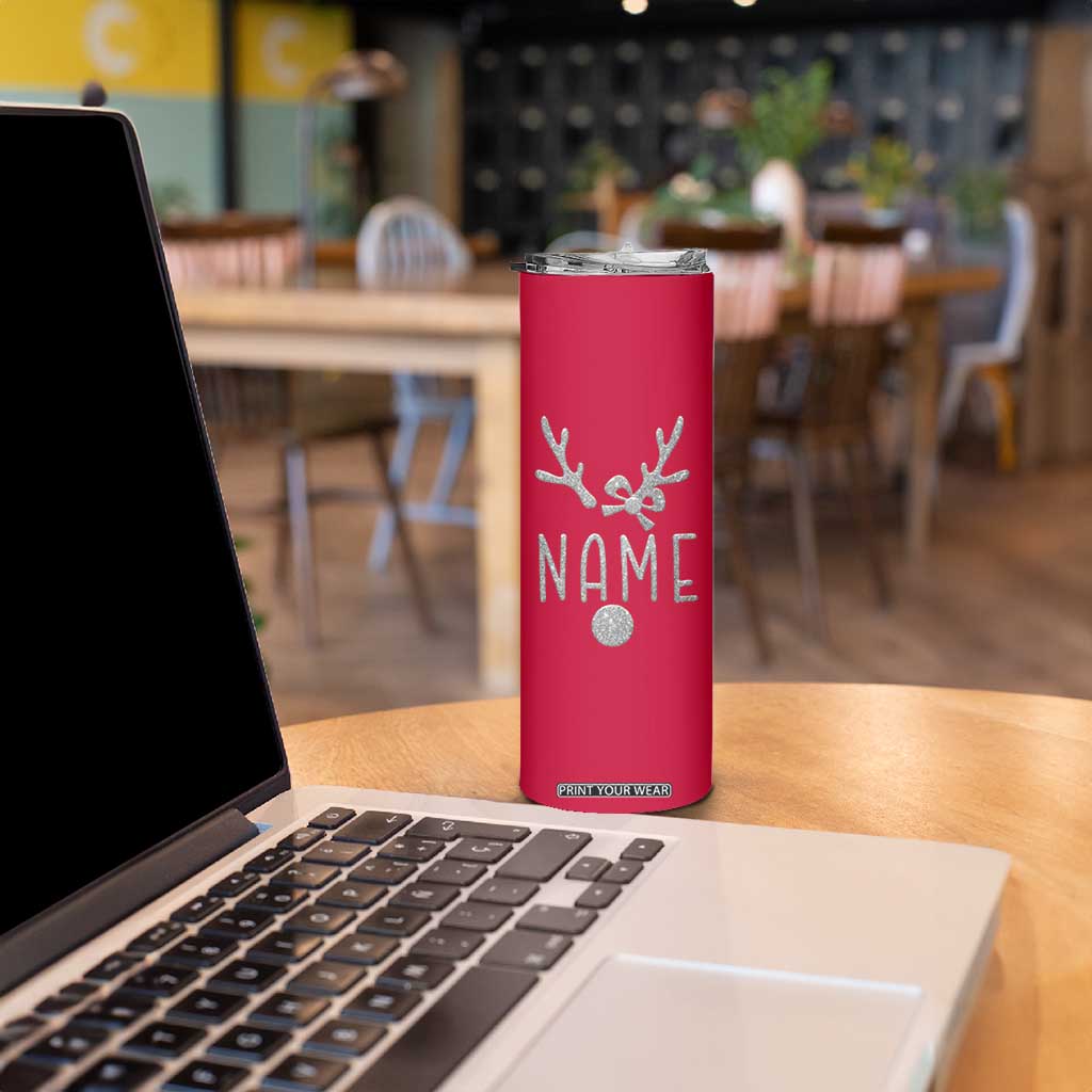 Personalized Christmas Skinny Tumbler Custom Name Cute Reindeer Girly Bow TB09 Print Your Wear