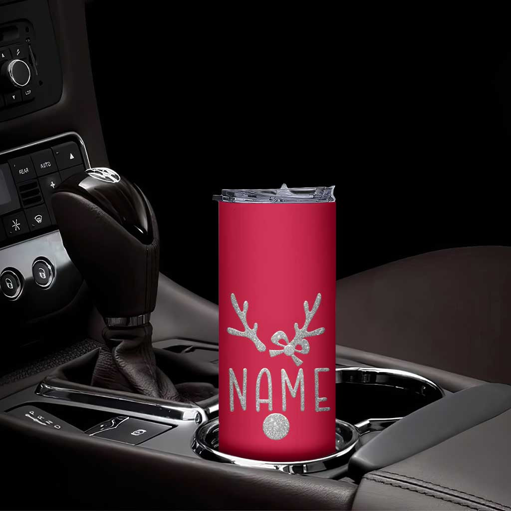 Personalized Christmas Skinny Tumbler Custom Name Cute Reindeer Girly Bow TB09 Print Your Wear