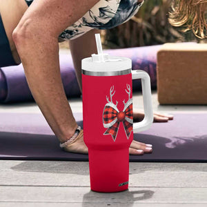 Personalized Christmas Tumbler With Handle Custom Name Cute Reindeer Girly Bow TB09 Print Your Wear