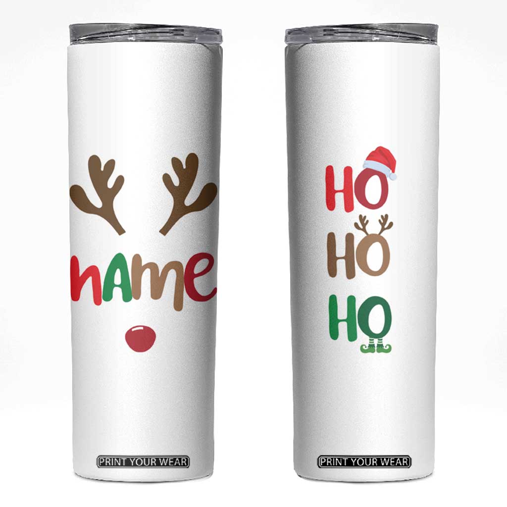 Personalized Christmas Skinny Tumbler Custom Name Ho Ho Ho Santa Reindeer Elf TB09 White Print Your Wear