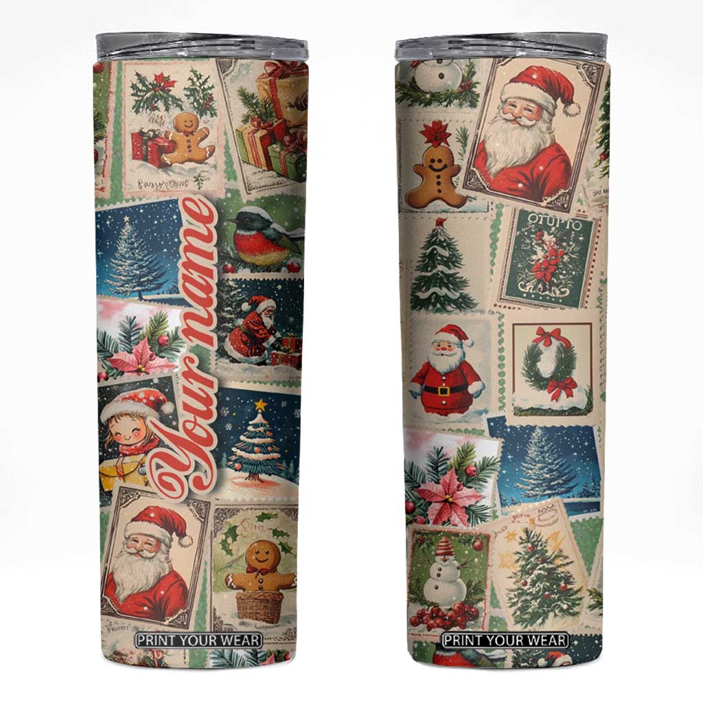 Personalized Christmas Skinny Tumbler Custom Name Vingtage Xmas Stamp TB09 Red Print Your Wear