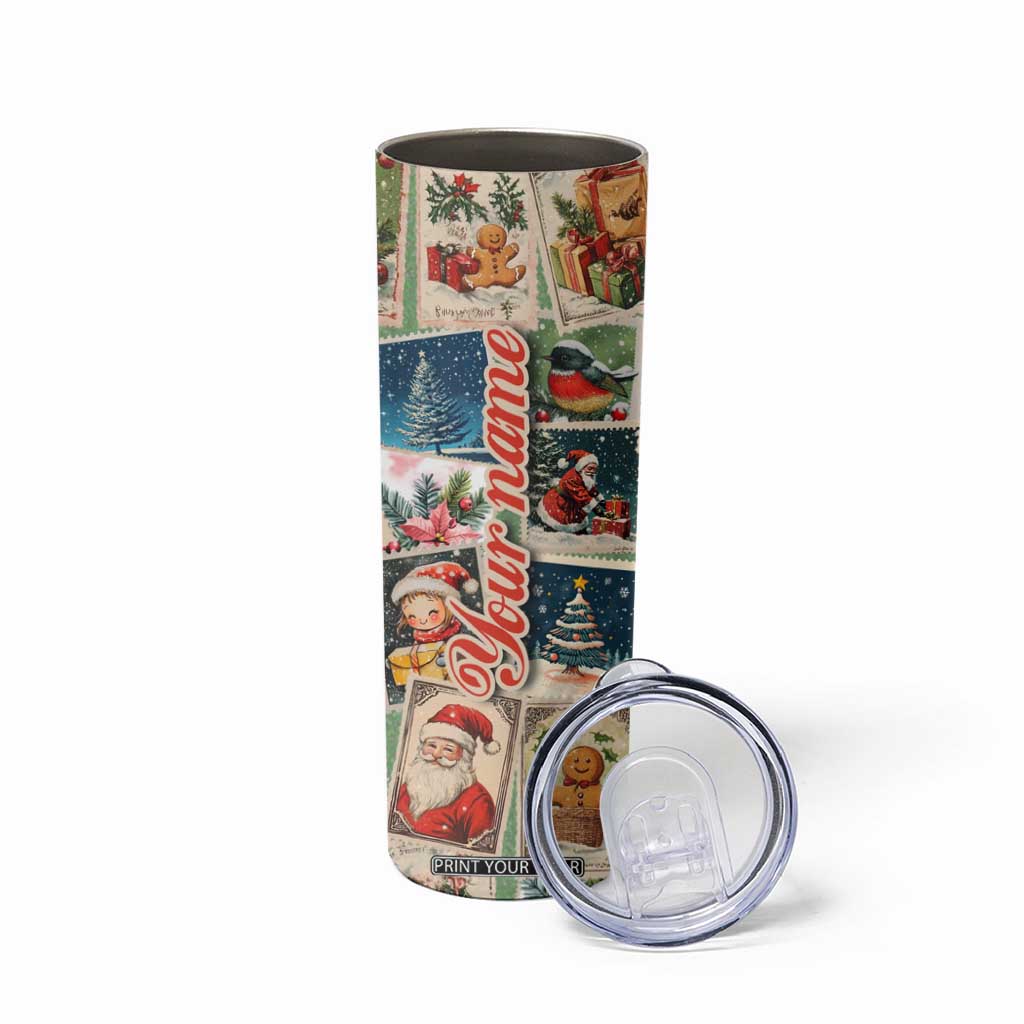 Personalized Christmas Skinny Tumbler Custom Name Vingtage Xmas Stamp TB09 Print Your Wear