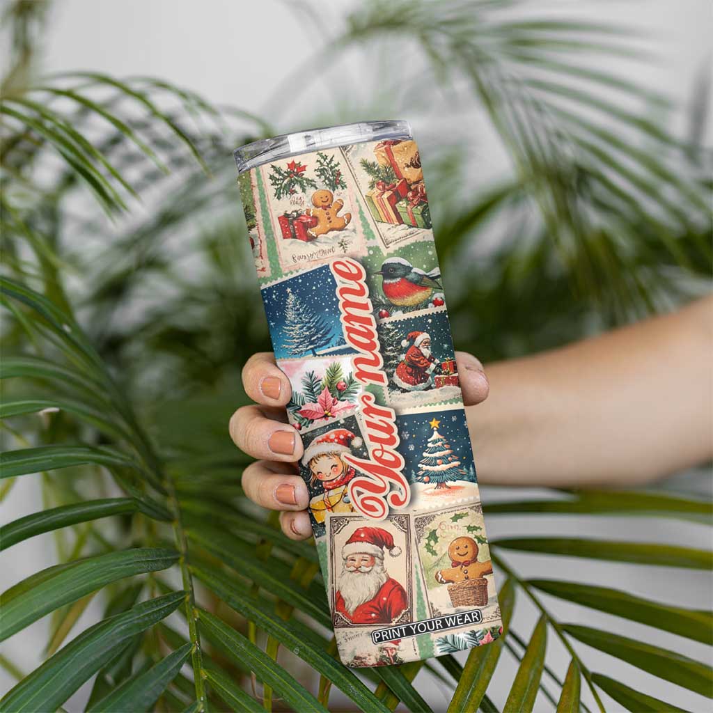 Personalized Christmas Skinny Tumbler Custom Name Vingtage Xmas Stamp TB09 Print Your Wear