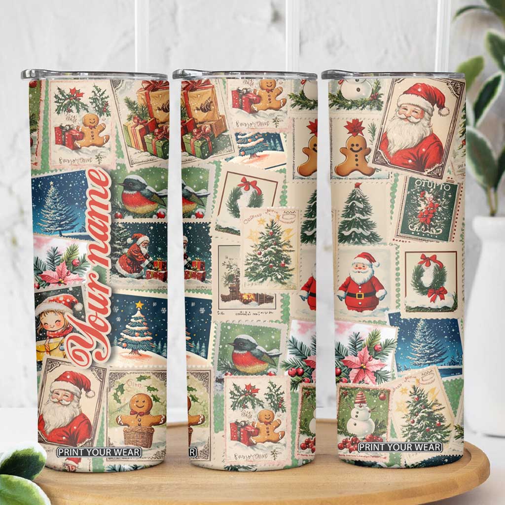 Personalized Christmas Skinny Tumbler Custom Name Vingtage Xmas Stamp TB09 Print Your Wear