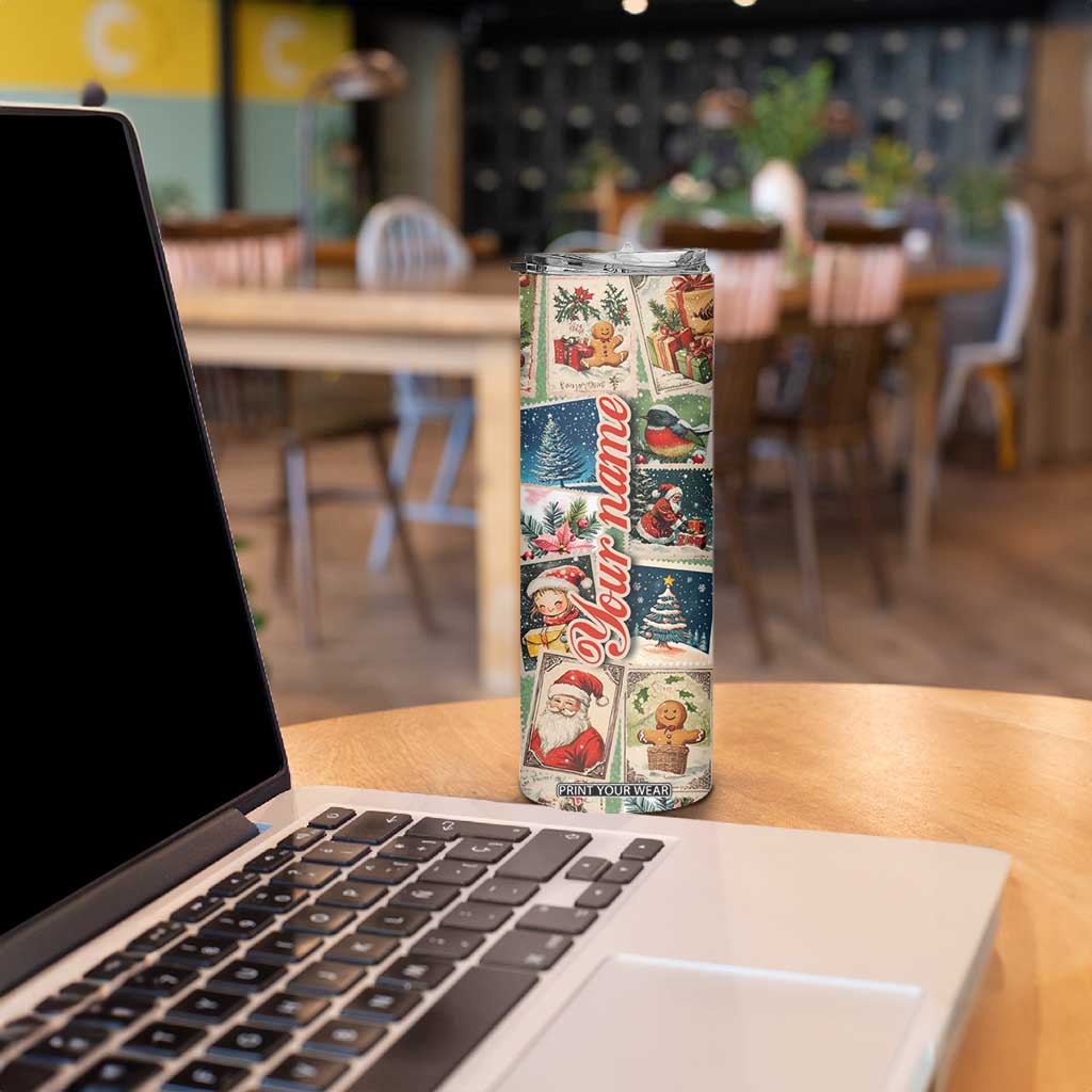 Personalized Christmas Skinny Tumbler Custom Name Vingtage Xmas Stamp TB09 Print Your Wear