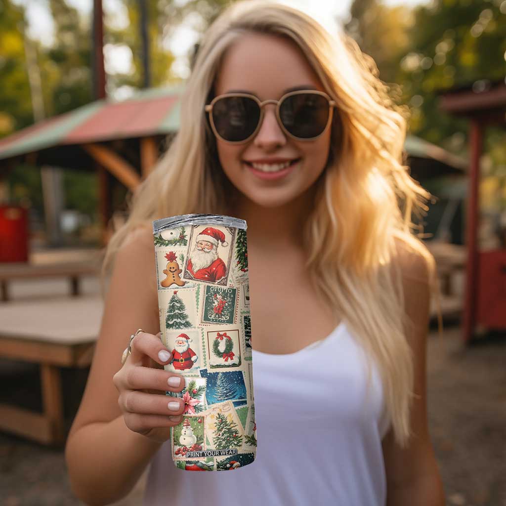 Personalized Christmas Skinny Tumbler Custom Name Vingtage Xmas Stamp TB09 Print Your Wear
