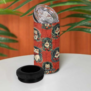 Christmas Cat 4 in 1 Can Cooler Tumbler Vintage Kitten Royal Victorian Holly Wreath TB09 Print Your Wear
