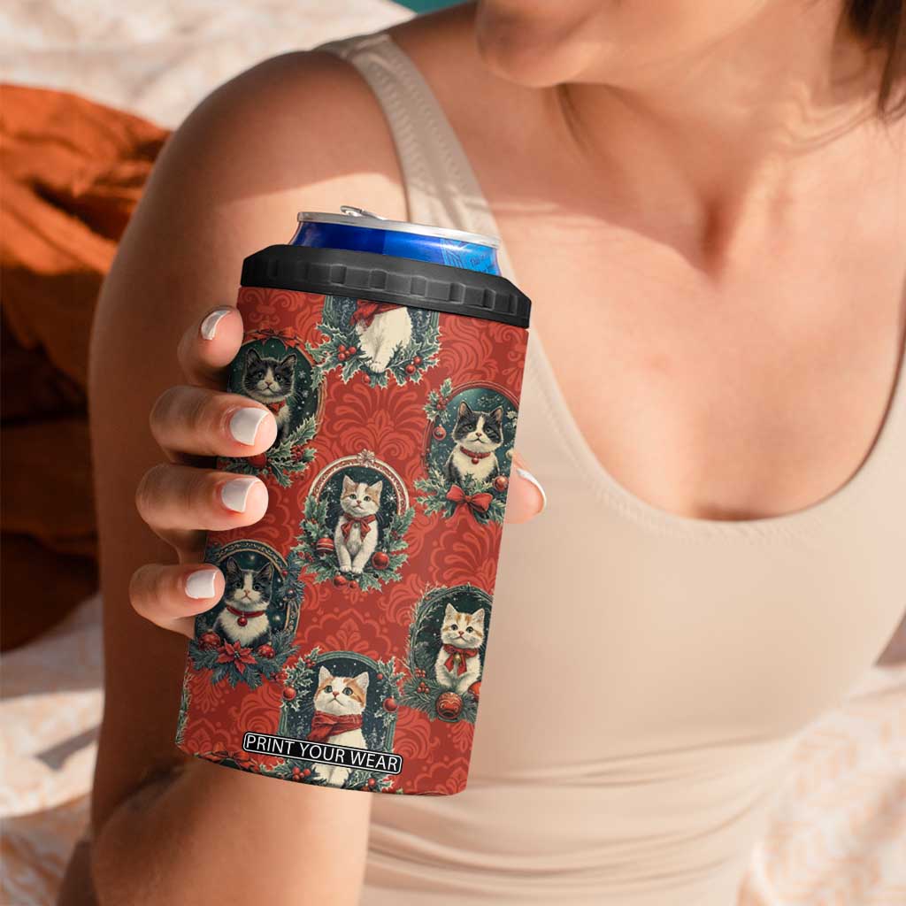 Christmas Cat 4 in 1 Can Cooler Tumbler Vintage Kitten Royal Victorian Holly Wreath TB09 Print Your Wear