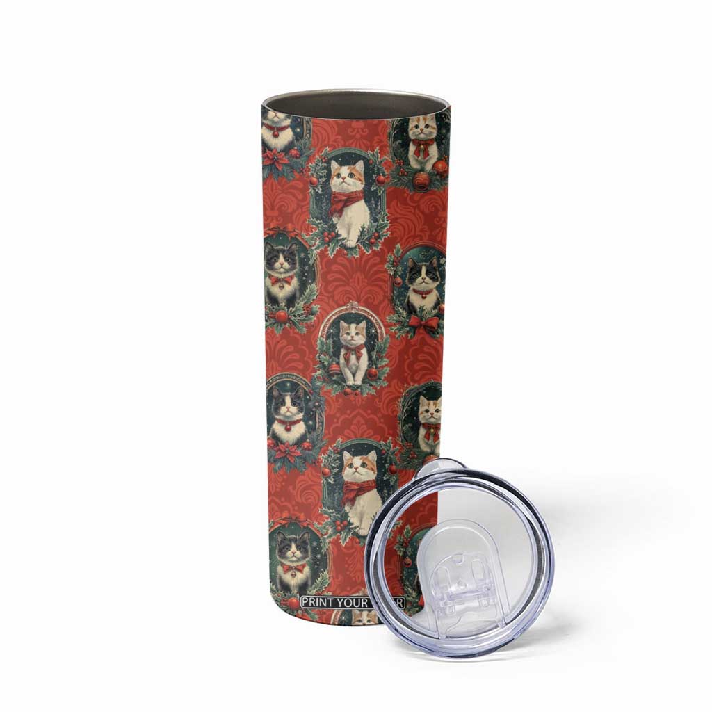 Christmas Cat Skinny Tumbler Vintage Kitten Royal Victorian Holly Wreath TB09 Print Your Wear