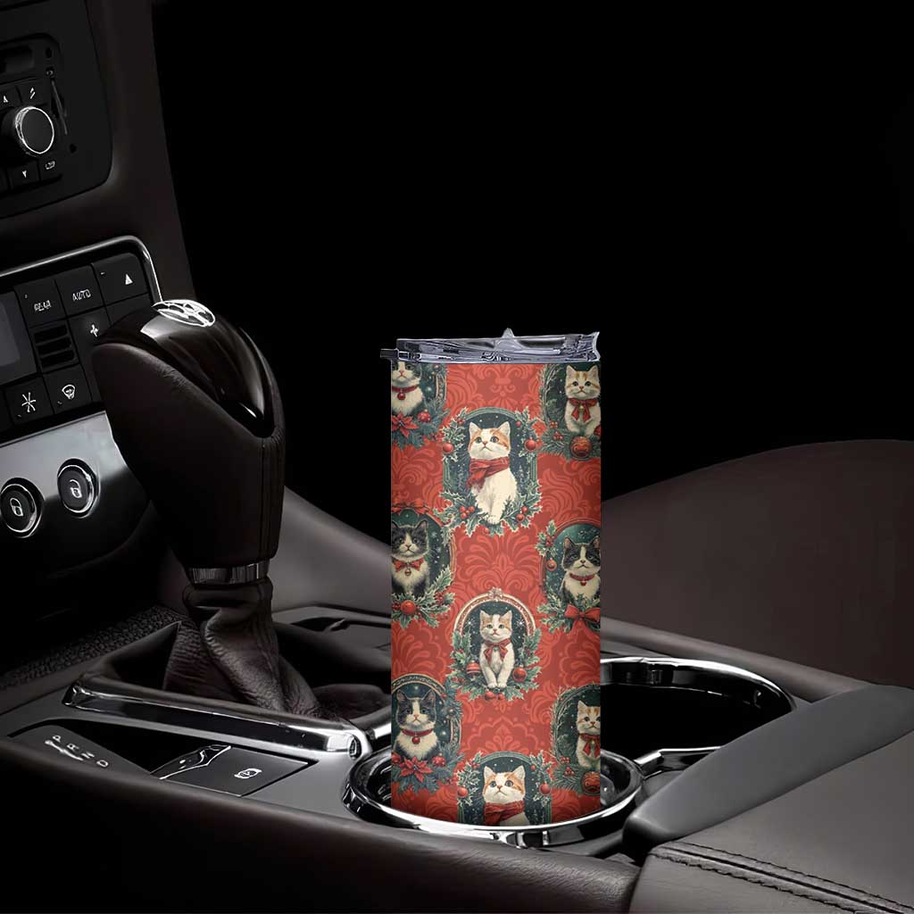 Christmas Cat Skinny Tumbler Vintage Kitten Royal Victorian Holly Wreath TB09 Print Your Wear