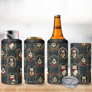 Christmas Cat 4 in 1 Can Cooler Tumbler Vintage Kitten Victorian Royal Holly Wreath TB09 Print Your Wear