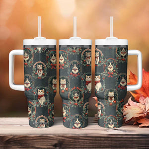 Christmas Cat Tumbler With Handle Vintage Kitten Victorian Royal Holly Wreath TB09 Print Your Wear