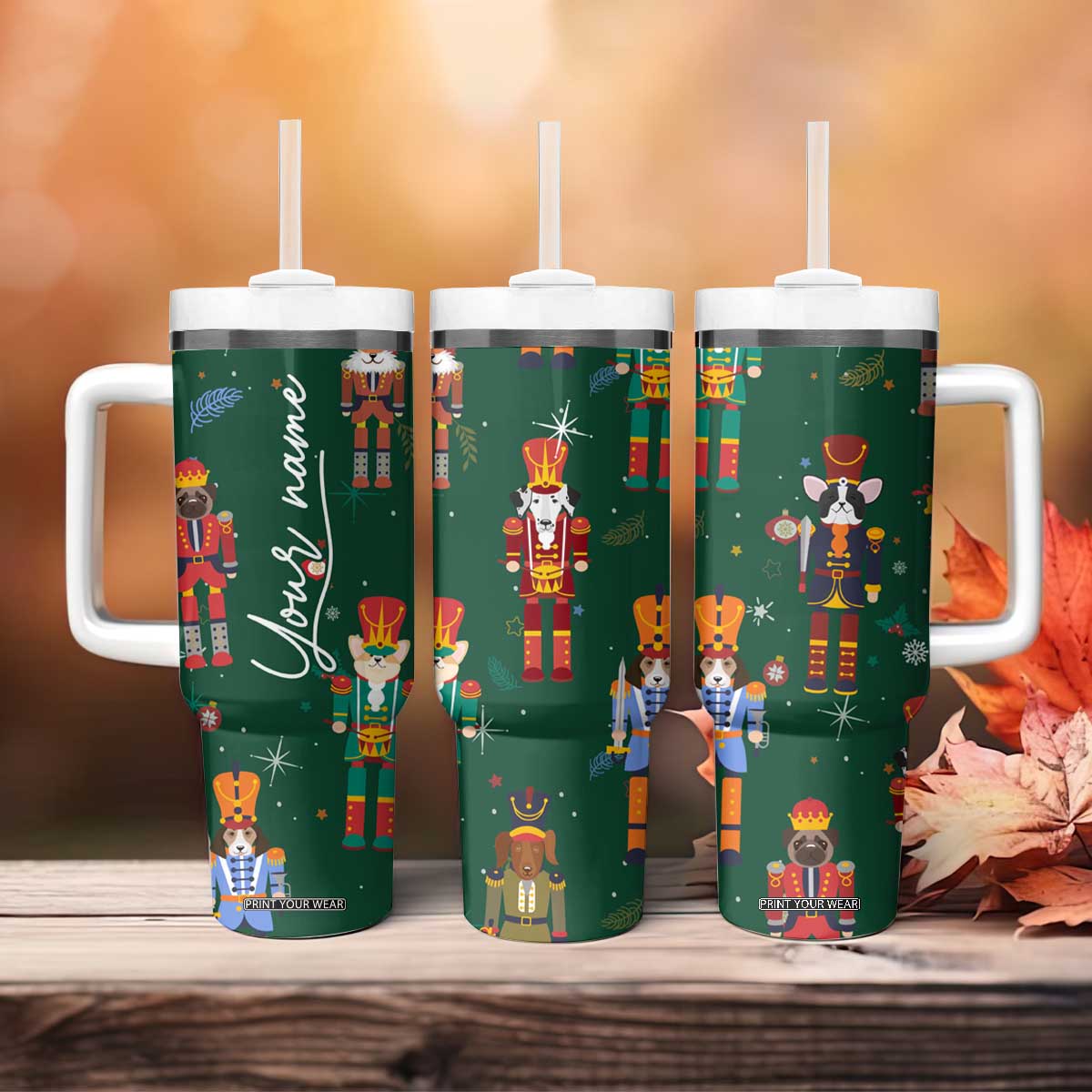 Personalized Christmas Nutcracker Tumbler With Handle Custom Name Funny Nutcracker Dog TB09 Print Your Wear