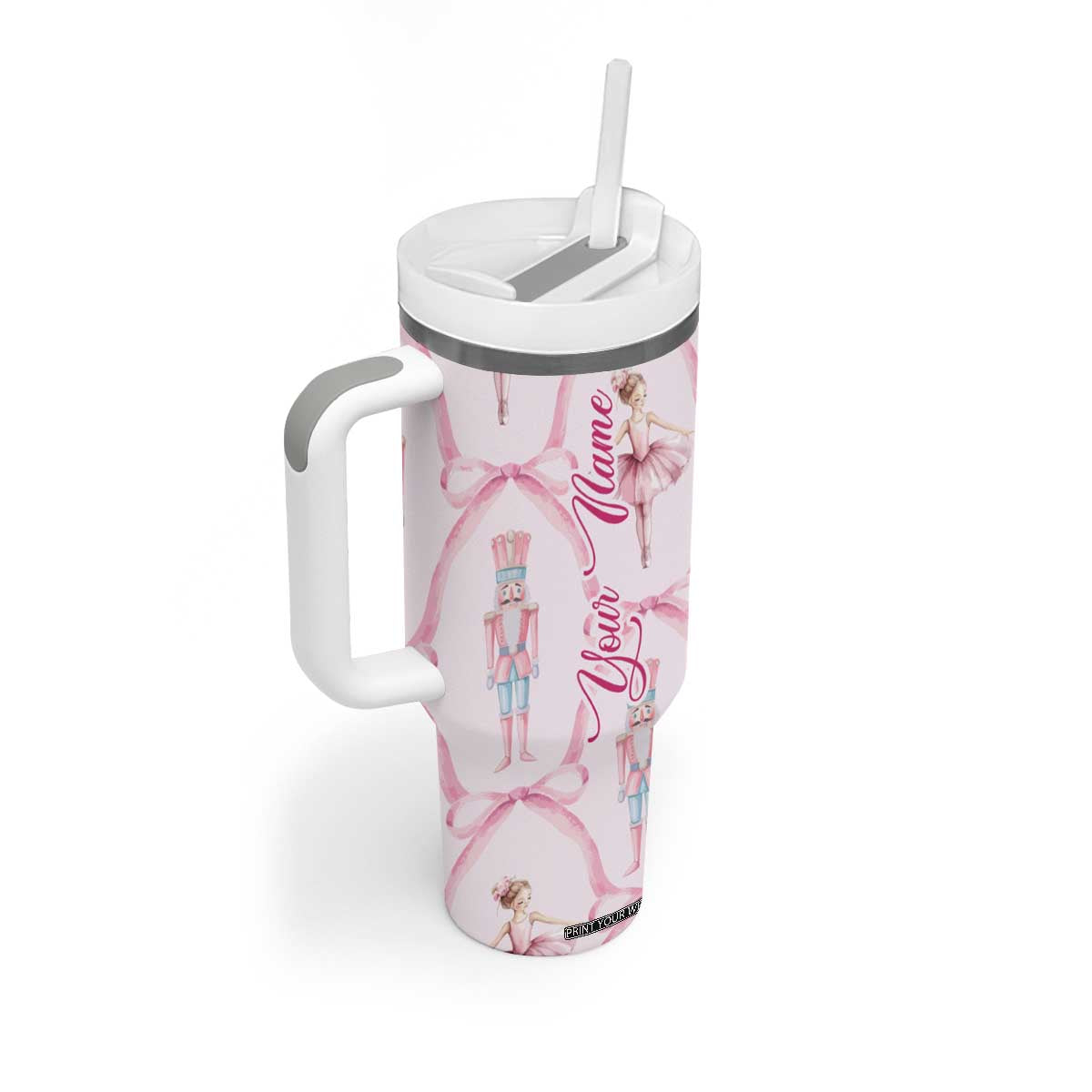 Personalized Christmas Nutcracker Ballerina Tumbler With Handle Custom Name Coquette Ballet Nutcracker TB09 Print Your Wear