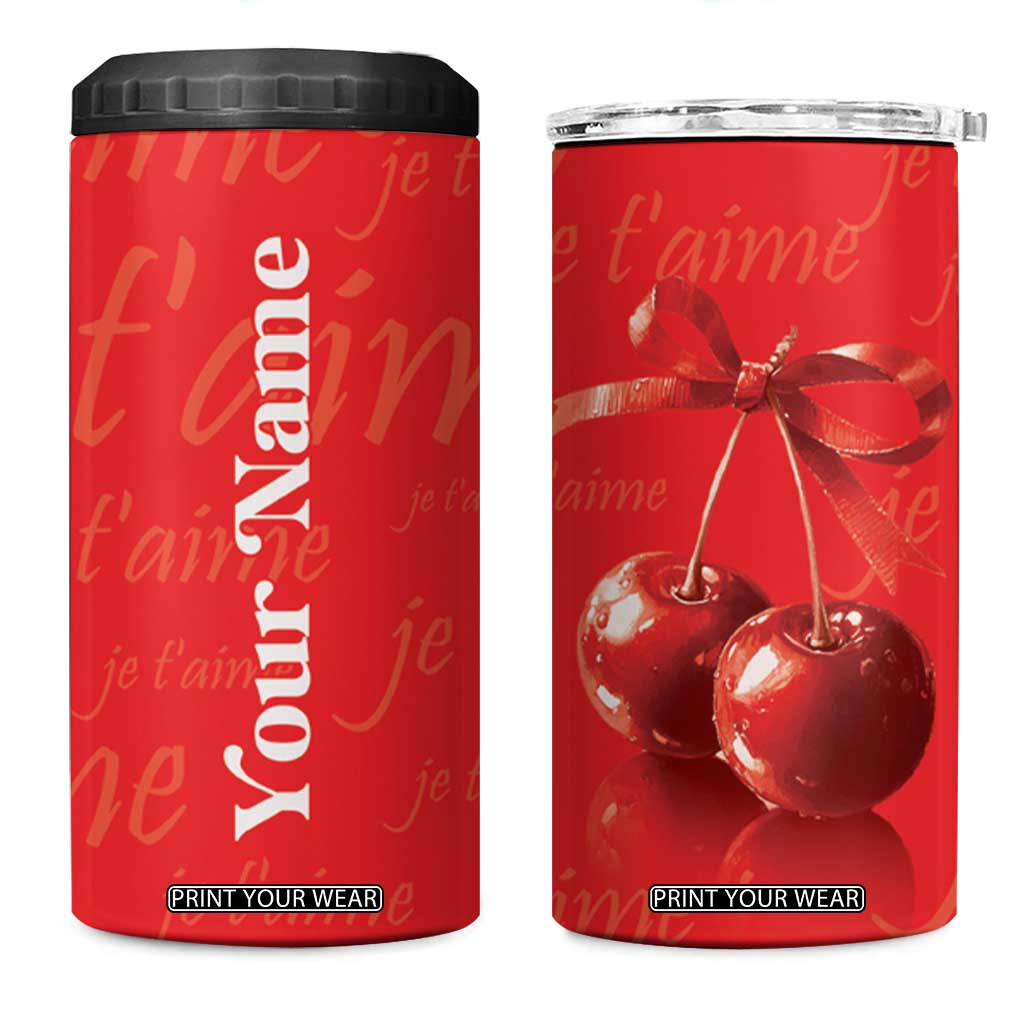 Personalized Coquette Christmas 4 in 1 Can Cooler Tumbler Custom Name Cherry Bow Je T'aime TB09 One Size: 16 oz Red Print Your Wear