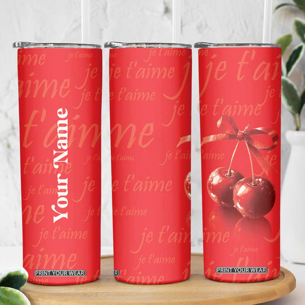 Personalized Coquette Christmas Skinny Tumbler Custom Name Cherry Bow Je T'aime TB09 Print Your Wear