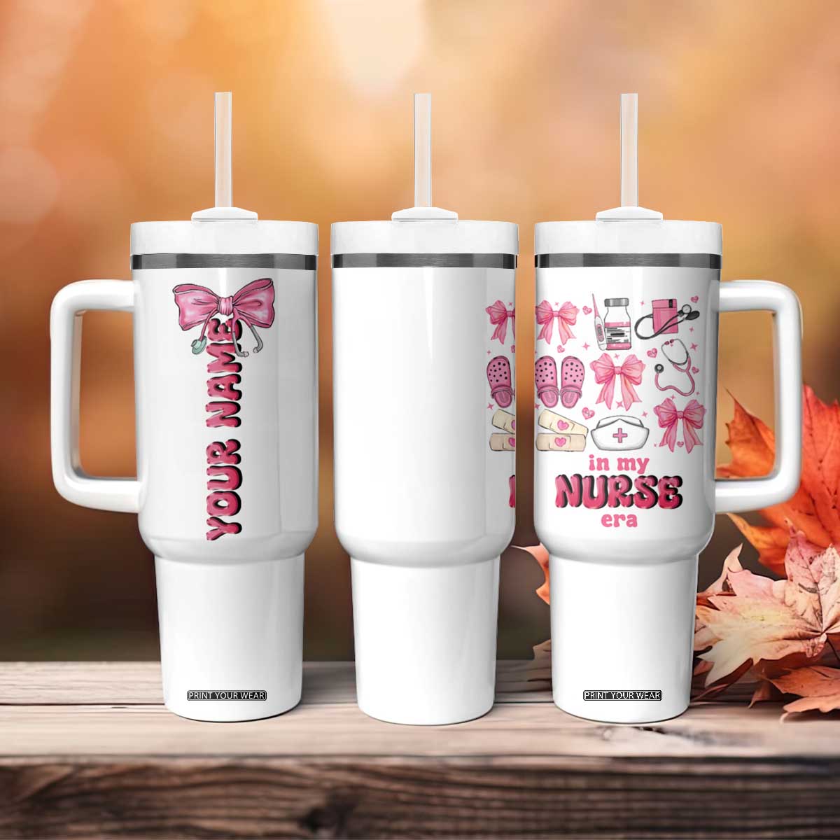 Personalized Nurse Gifts Tumbler With Handle Custom Name In My Nurse Era Coquette TB09 Print Your Wear