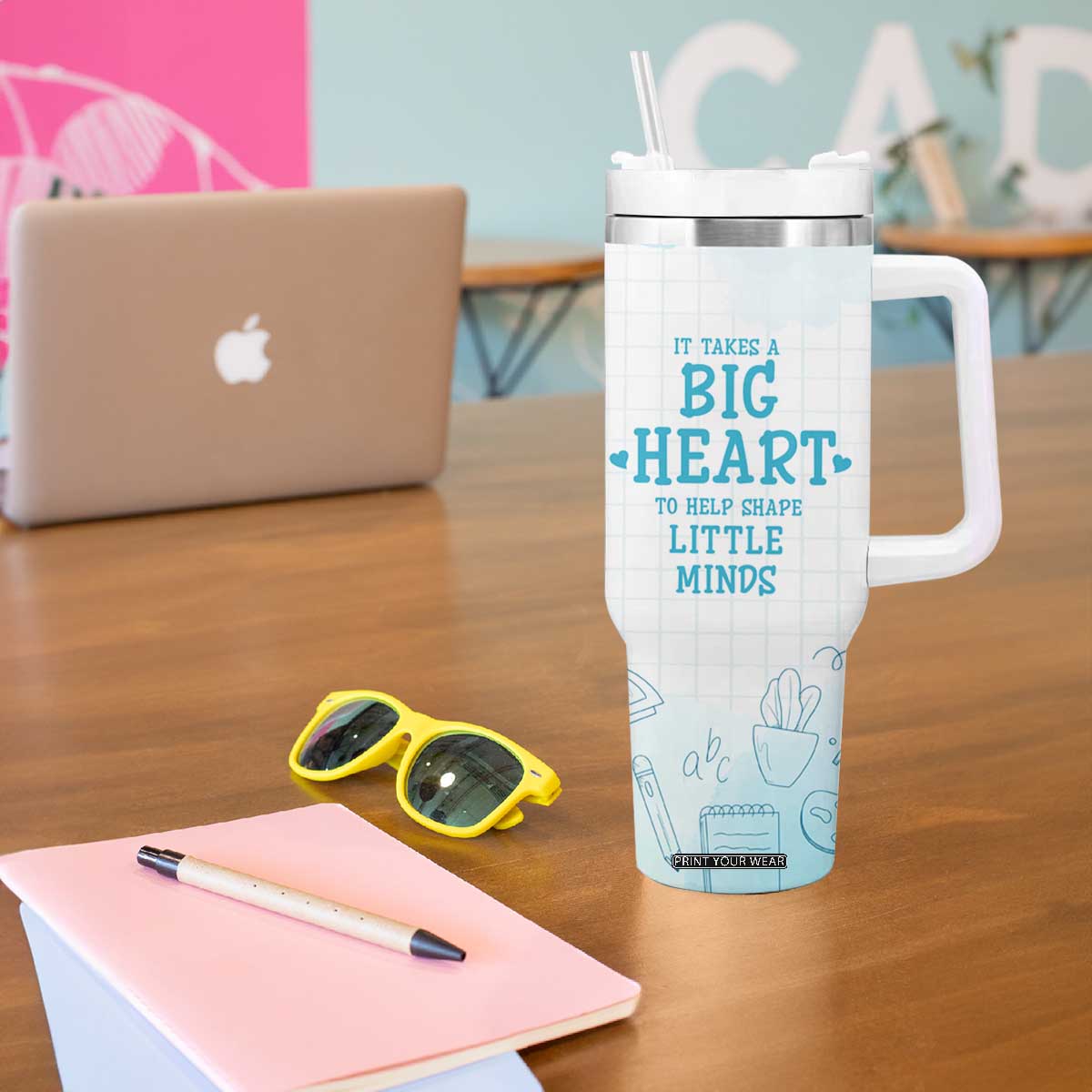 Personalized Teacher Tumbler With Handle Custom Name It Takes A Big Heart To Help Shape Little Minds TB09 Print Your Wear
